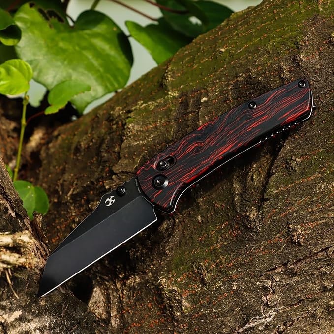 KANSEPT Main Street Pocket Folding Knife, 3.36''Black 154CM Sharp Blade,Black and Red G-Mascus