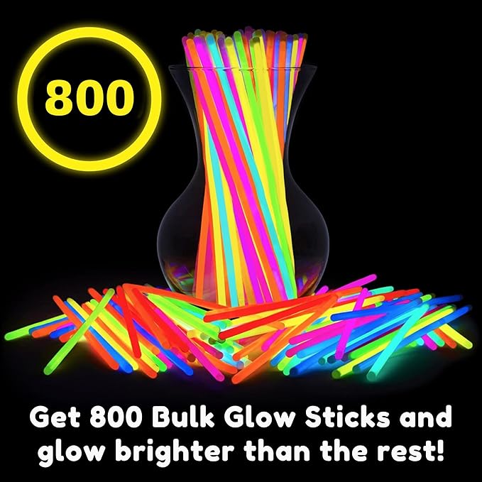 PartySticks Glow Sticks 800 pack - 8 Inch Glow in The Dark Light Up Sticks Party Favors, Glow Party