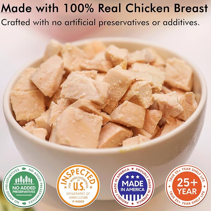NuManna Freeze-Dried Diced Chicken Breast Bucket 36 Servings | Over 25g Protein per Serving for