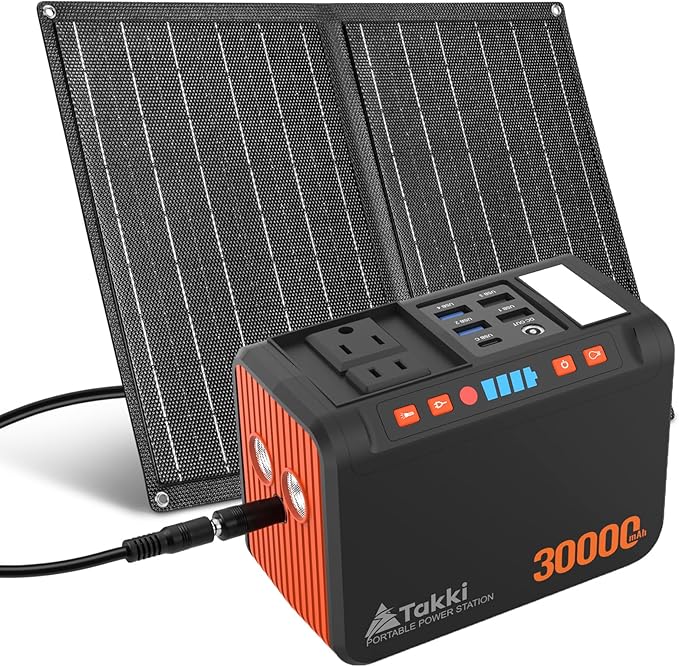 Takki 111Wh Portable Solar Generator Power Station with 21W Foldable Solar Panel, 120W Peak Solar