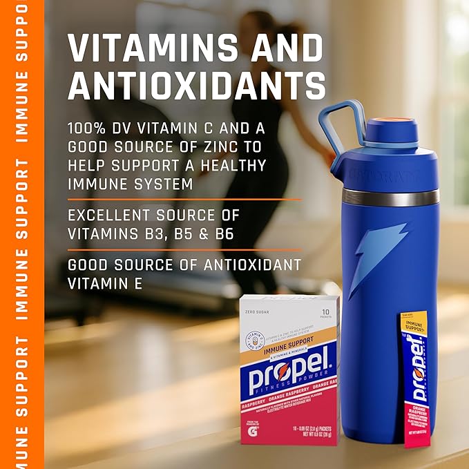 Propel Immune Support Electrolyte Enhanced Water Drink Mix Powder Packets, Variety Pack, 100% DV