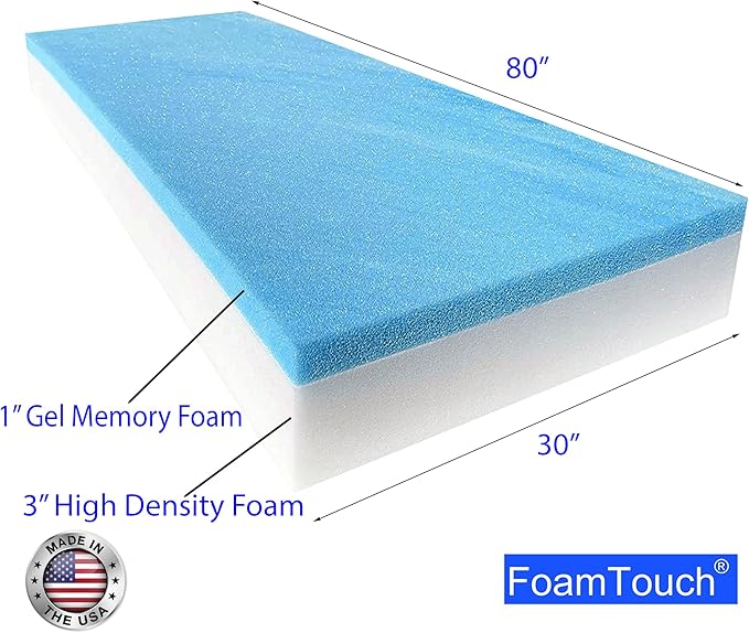 FoamTouch 4" Height x 30" Width x 80" Length Camper/RV bunk Mattress with Gel Memory Foam -No Cover