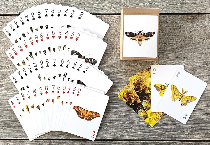 MYSTIC MOTH MENAGERIE Playing Cards (Poker Deck 54 Cards All Different) Rare Vintage Moth Species