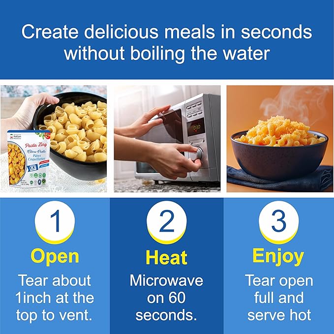 Pasta Zing Elbow Pasta – Fully Cooked, Microwave-Ready in 60 Seconds, Made with 100% Italian Durum