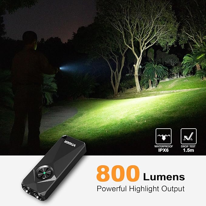 VTIGER K1 800 High Lumens Key Chain Light, Small EDC Rechargeable Keychain Flashlight, Compact LED