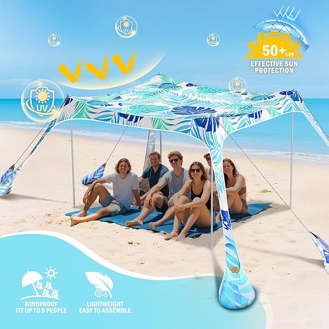 2PM SPORTS Beach Tent Canopy with UPF50+ UV Protection, Outdoor Large Beach Sun Shade Shelter for