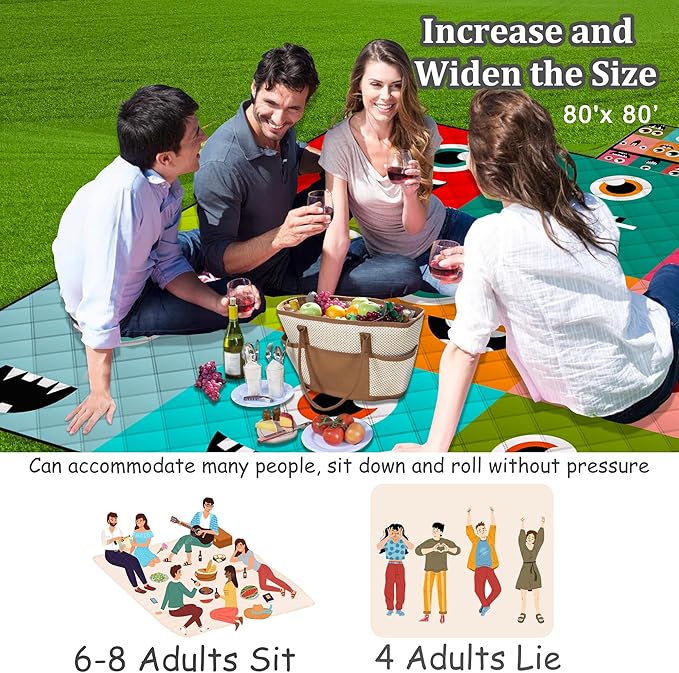 Extra Large Picnic Blanket Waterproof,80"x 80"Foldable Machine Washable Beach Blankets,Outdoor
