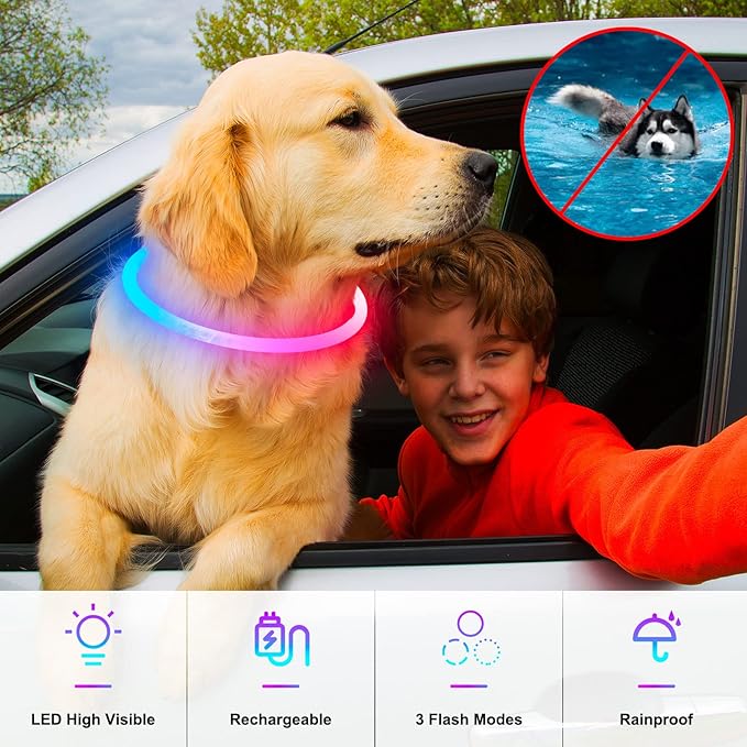 Light Up Dog Collars, USB Rechargeable Dlitk LED Dog Collar 1 Count, TPU Cuttable Size Glow Collar