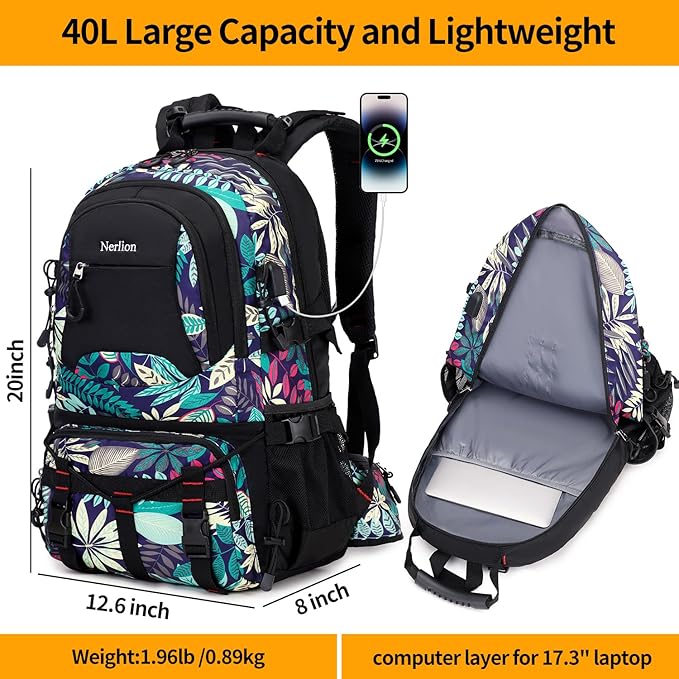 Nerlion 40L Hiking Backpack Travel Backpack for Men Women Camping Waterproof Outdoor Hiking Daypack