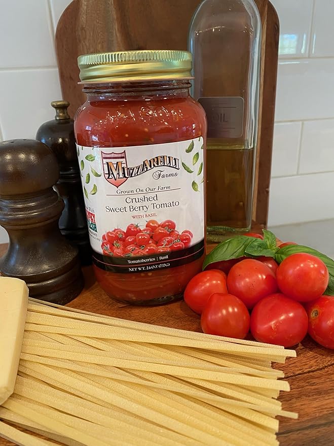 Muzzarelli Farms Crushed Sweet Berry Tomato with Basil, 26 OZ, Quantity Discounts, Multi-Packs