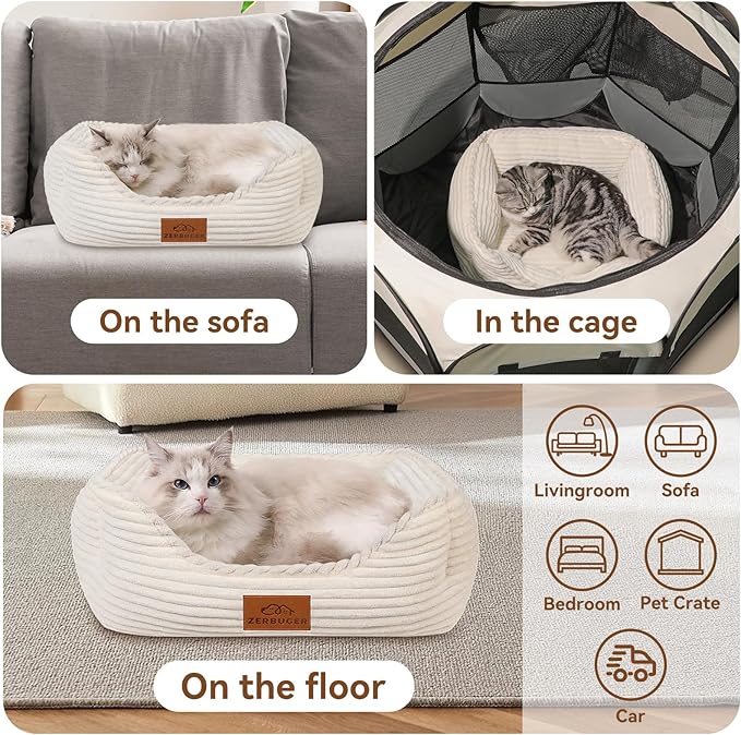 Cat Dog Bed for Pets, Rectangle Pet Bed Gift for Puppy and Kitten, Machine Washable Calming Fluffy