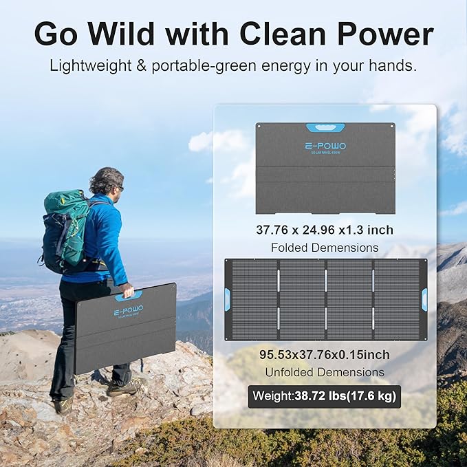 400W Portable Solar Panel for Power Station, 23.5% High Efficiency ETFE Foldable Solar Panels