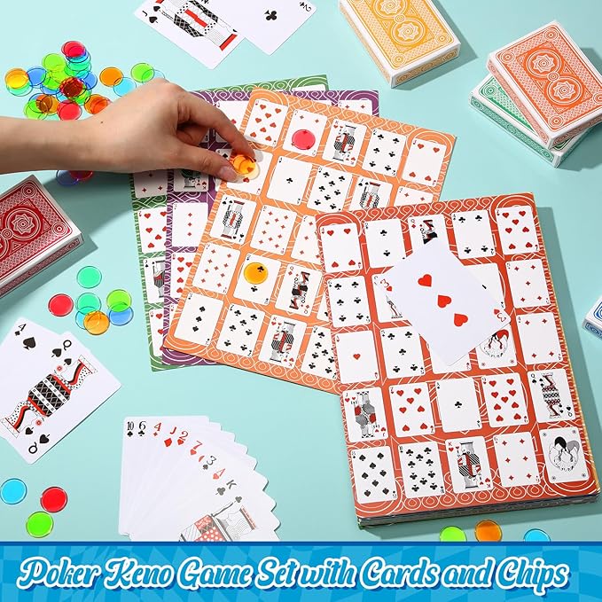 Zubebe 654 Pack Poker Keno Game Set, 6 Deck of Multicolor Playing Cards, 600 Transparent Scoring
