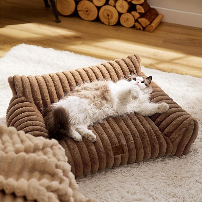 Bedsure Cute Cat Couch for Pets - Fluffy Small Dog Sofa with Premium Soft Corduroy Fleece, Pet Sofa