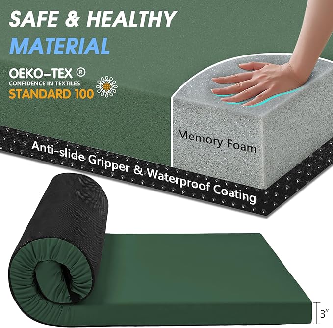 CYMULA Memory Foam Camping Mattress Pad,3inch Sleeping Pad for Camping,Non-Slip Bottom Floor Cot