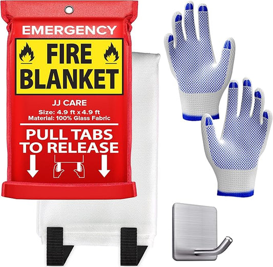 JJ CARE Fire Blanket ??(Large) 4.9x4.9ft with Hooks & Gloves, Fire Blankets Emergency for Home and
