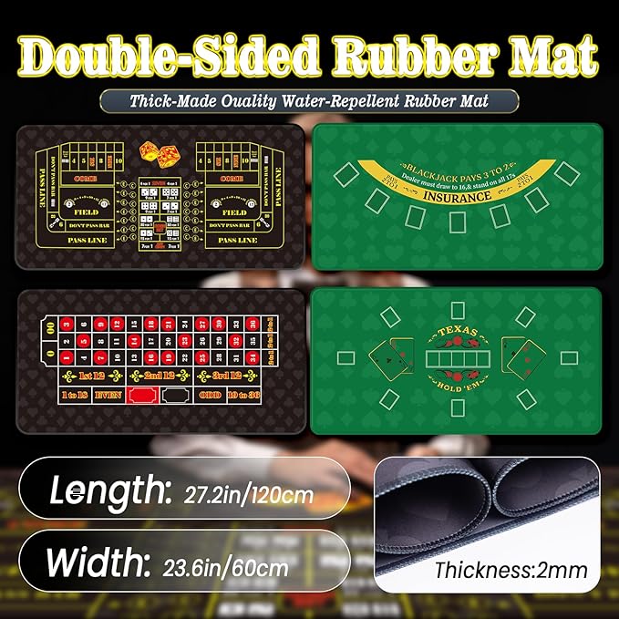 5 in 1 Super Casino Game Set: Blackjack/Texas Hold'em/Roulette/Craps/Poker Kit, 10" Wooden Roulette