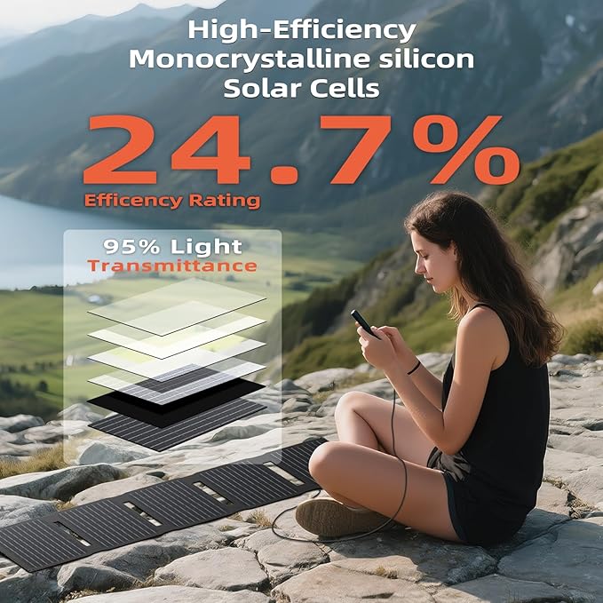 Upgraded FlexSolar 40W Portable Solar Panels Chargers with PD2.0 USB-C,QC3.0 USB-A and DC Outputs