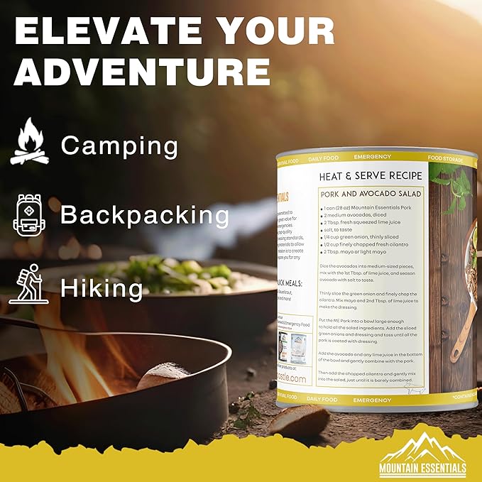MOUNTAIN ESSENTIALS Canned Pork 28 Oz – Fully Cooked, Ready to Eat – Pantry Staple Canned Meat for
