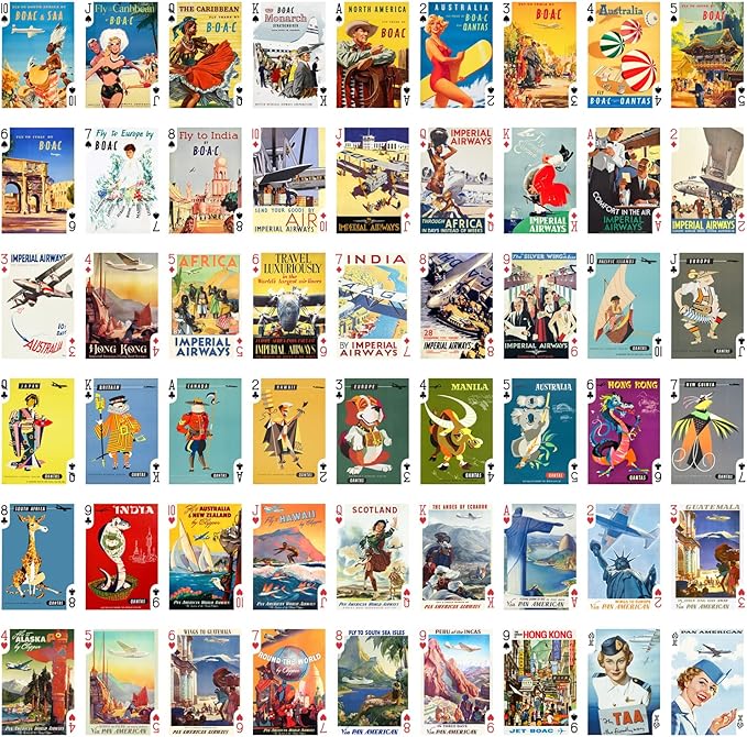 Aviation Vintage Posters Playing Cards (Poker Deck 54 Cards All Different) Vintage Retro Travel