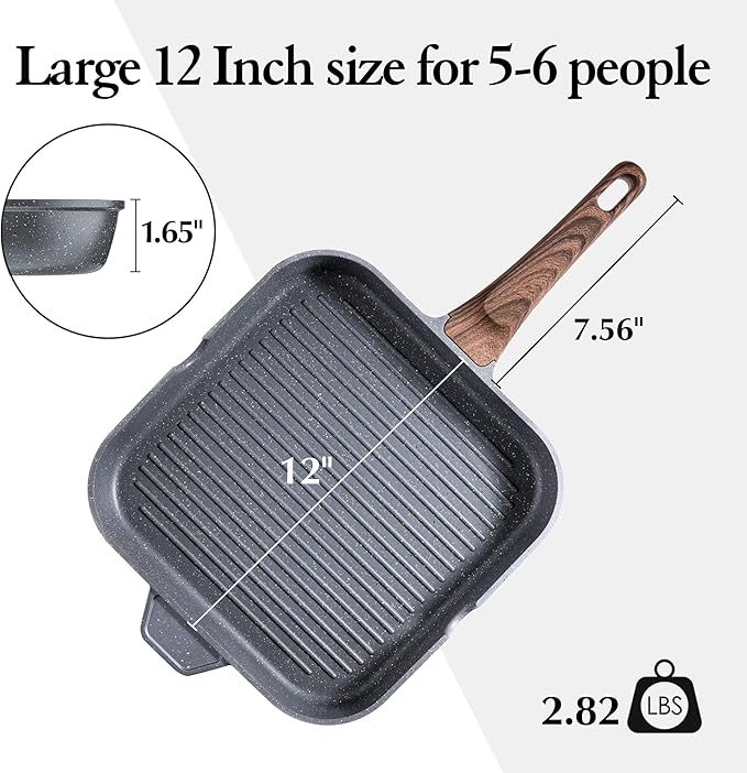 SENSARTE Nonstick Grill Pan for Stove Tops, Versatile Griddle with Pour Spouts, Square Big Cooking