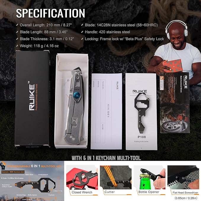 Tactical Folding Pocket Knife for men,14C28N Stainless Steel Blade,Frame Lock,G10 Handle,EDC Small