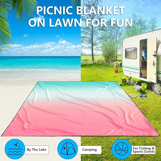 Beach Blanket Waterproof Sandproof Beach Mat 79" X 83"/10'x9'for 2-8 Adults Quick Drying Outdoor