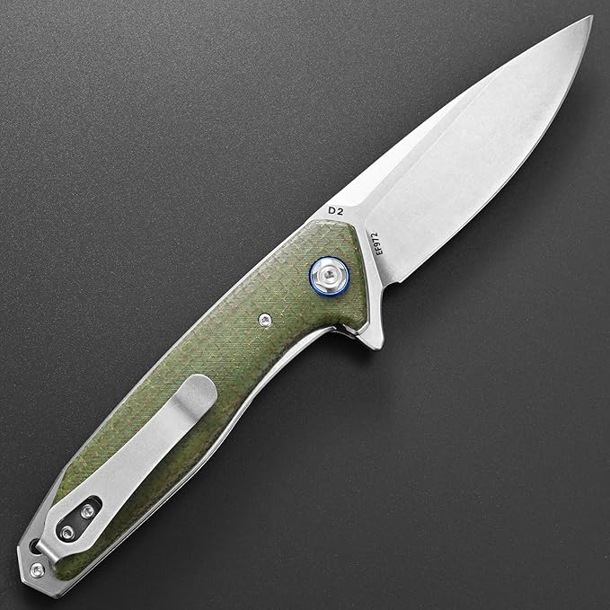 Eafengrow EF972 Folding Knife, D2 Steel Blade Micarta Handle Pocket Knife Folder for Outdoor