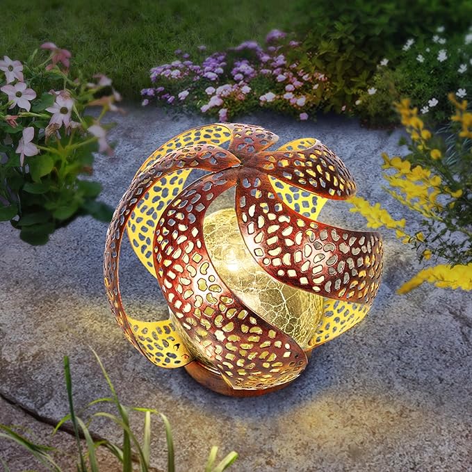 Solar Lights Outdoor - Ramadan Decor for Outside Garden, Hollow Light With Glass Globe, Lantern
