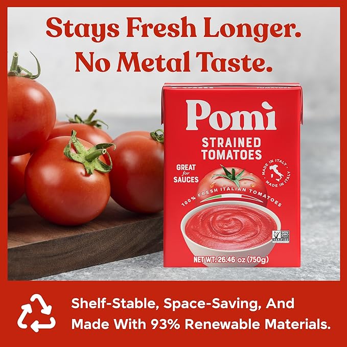 Pomì Strained Tomatoes 26.46oz (Pack of 12) - Creamy, Velvety Tomato Puree, No Additives or