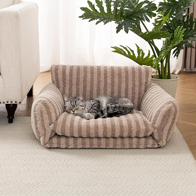 Hollypet Cat Bed Fluffy Plush Mutifuctional Double-Layer Soft Pet Couch Orthopedic Sofa Nest Beds