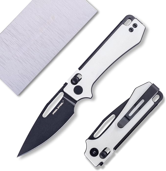 REALSTEEL VIS Pocket Knife, Folding Knife, Crossbar Lock, 2.72" Small 12C27 Steel PVD Black Blade