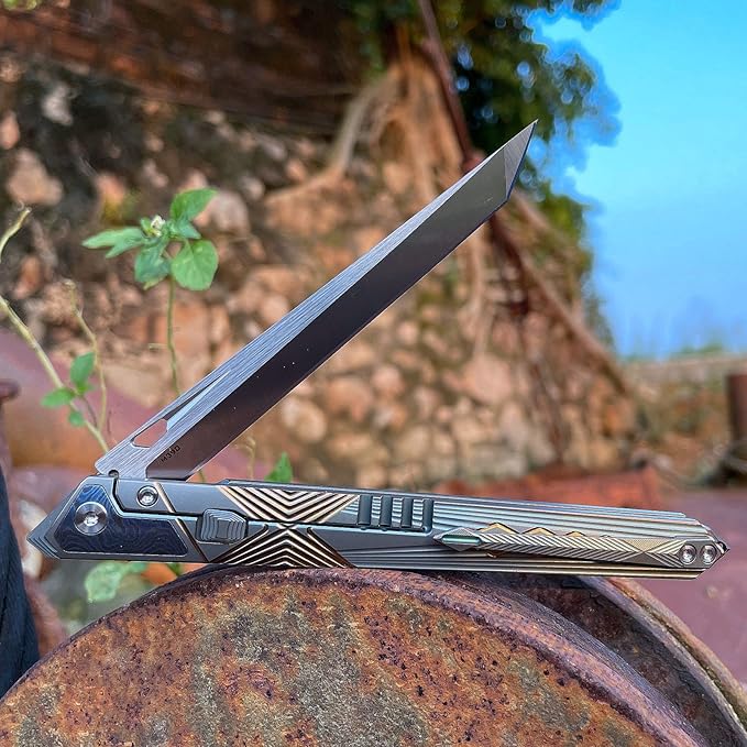 folding knife belt clip, M390 steel blade, outdoor camping knife, portable pocket knife titanium
