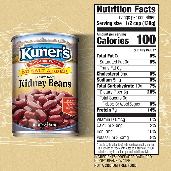 Kuner?™s No Salt Added Canned Kidney Beans with FREE Chili Seasoning Mix, Plant Protein and Fiber