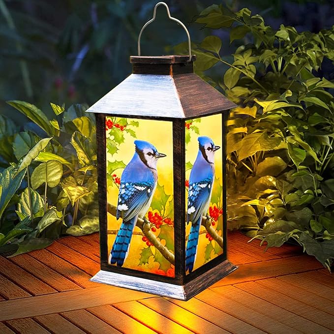 Solar Lanterns Outdoor Hanging Blue Jay Solar Lights Decorative for Garden Patio Porch and Tabletop