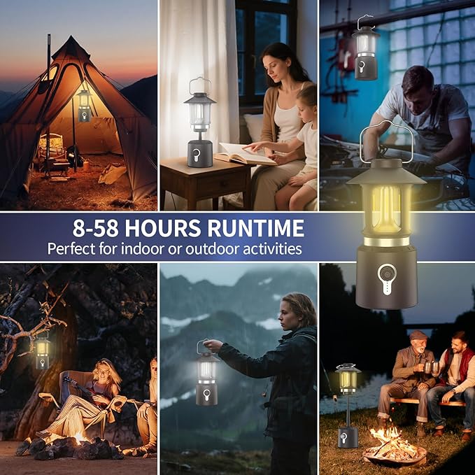 Retro Classic LED Camping Lantern, Rechargeable Stepless Dimming Vintage Lantern, 3 Light Modes