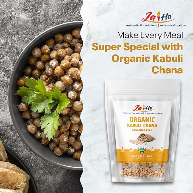 Jai Ho Certified Organic Kabuli Chana Garbanzo Beans 4 lb | Chickpeas Lentils | Indian Kabuli Chole