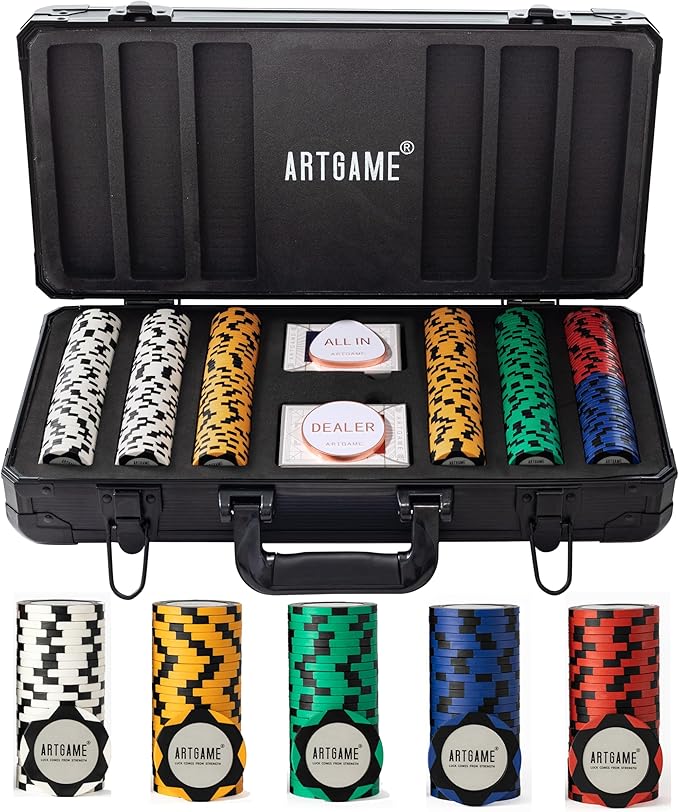 ARTGAME 14 Gram Clay Poker Chip Set for Texas Hold’em, 300Pcs Casino Style Chips, with K-Type
