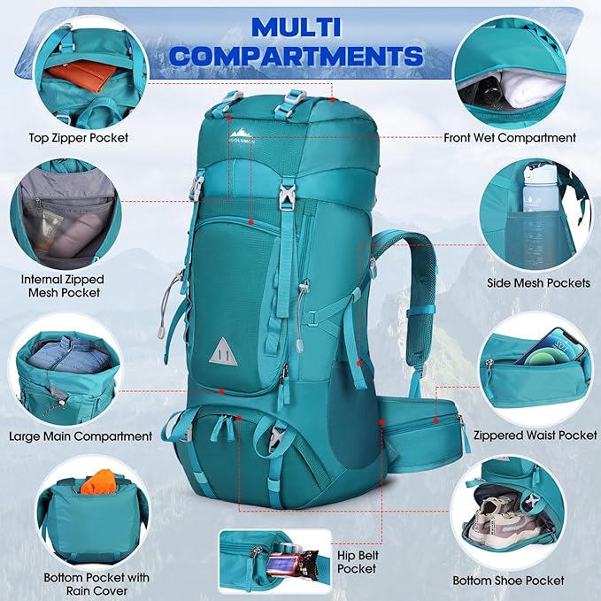 IGOLUMON 60L Hiking Backpack Waterproof Camping Backpack with Rain Cover Large Lightweight
