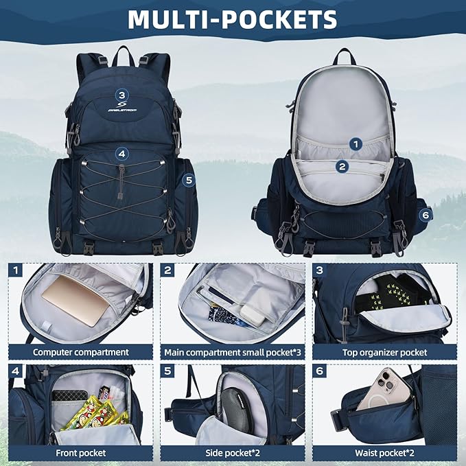 Maelstrom Hiking Backpack, 40L Waterproof Camping Daypack for Men and Women, Lightweight Travel
