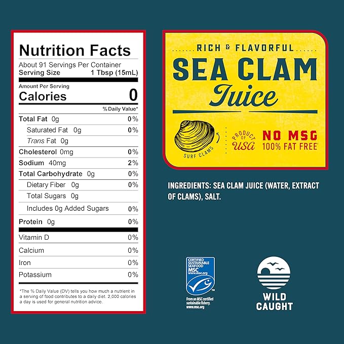 Snow's Sea Clam Juice, 46 oz Can - Premium Grade Rich & Flavorful Clam Juice from Wild Caught Surf