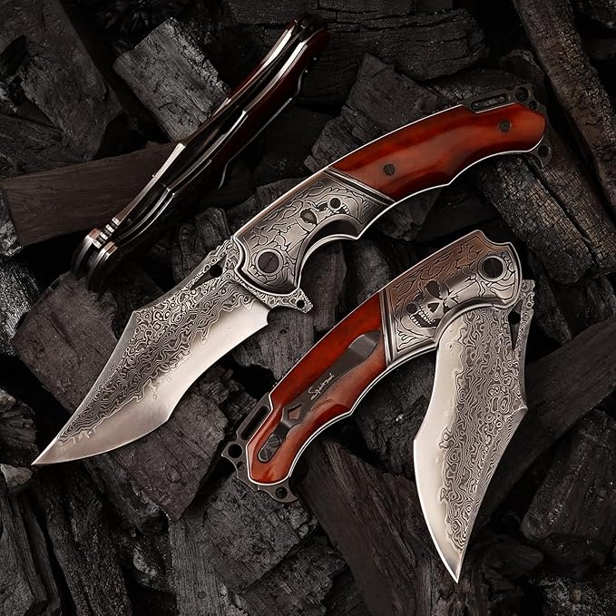 Damascus pocket knife clip leather sheath, VG10 core folding knife, portable EDC clip, outdoor