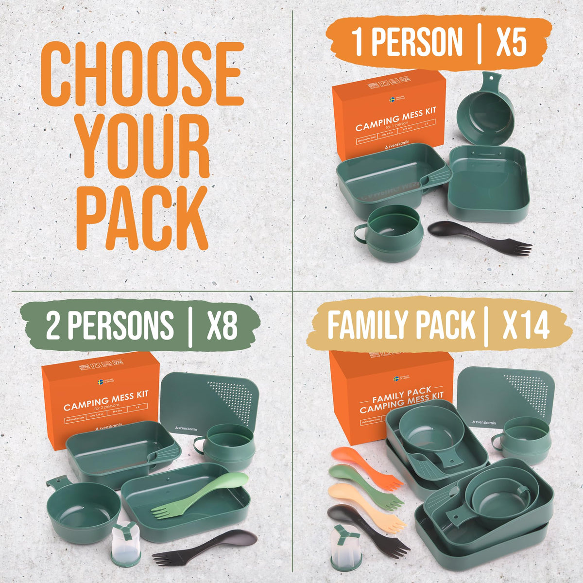 Reusable Camping Spork Set 2-Pack - 3-in-1 Travel Sporks, Lightweight Durable Utensils & Silverware