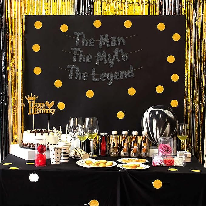 The Man The Myth The Legend Black Glitter Banner – Men’s Birthday, Bachelor Party, Retirement Party