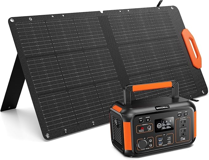GRECELL Portable Solar Generator 500W with Solar Panel 100W, Portable Power Station 500W AC Outlet