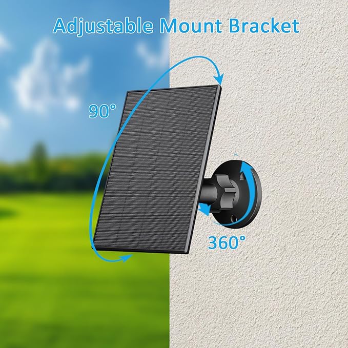 2W Solar Panel for Security Camera Outdoor, USB/USB-C Charger with IP65 Waterproof, 360° Adjustable
