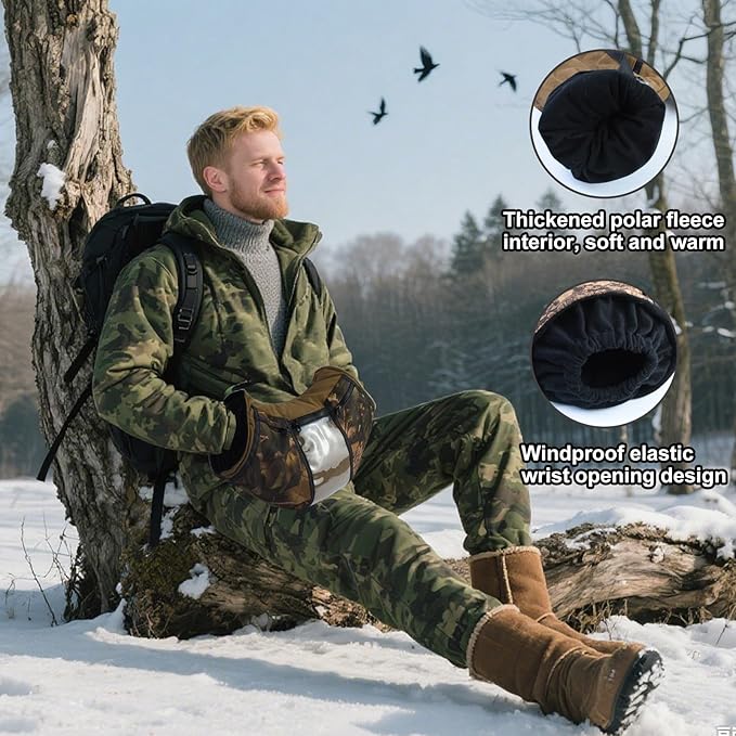 Camo Hunting Hand Warmer Pouch, Polar Fleece Warm Hand Muff Insulated Hunter Hands Warming Pouch