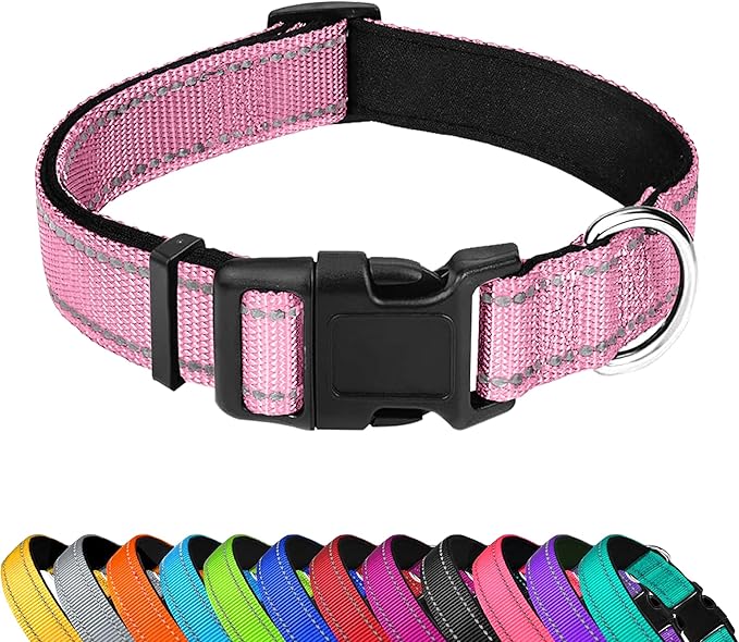 Reflective Dog Collar, Adjustable Soft Neoprene Padded Nylon Pet Collars with Buckle for Puppy and