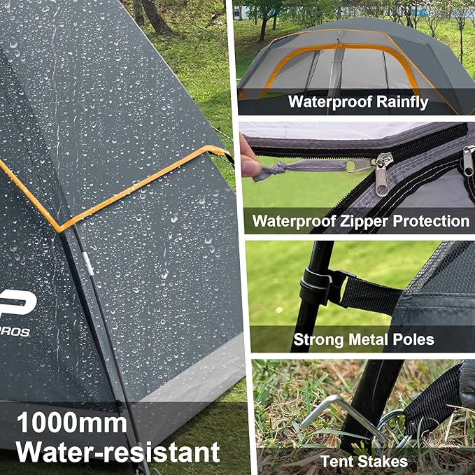 CAMPROS CP Tent 8 Person Camping Tents, Waterproof Windproof Family Tent with Top Rainfly, Large