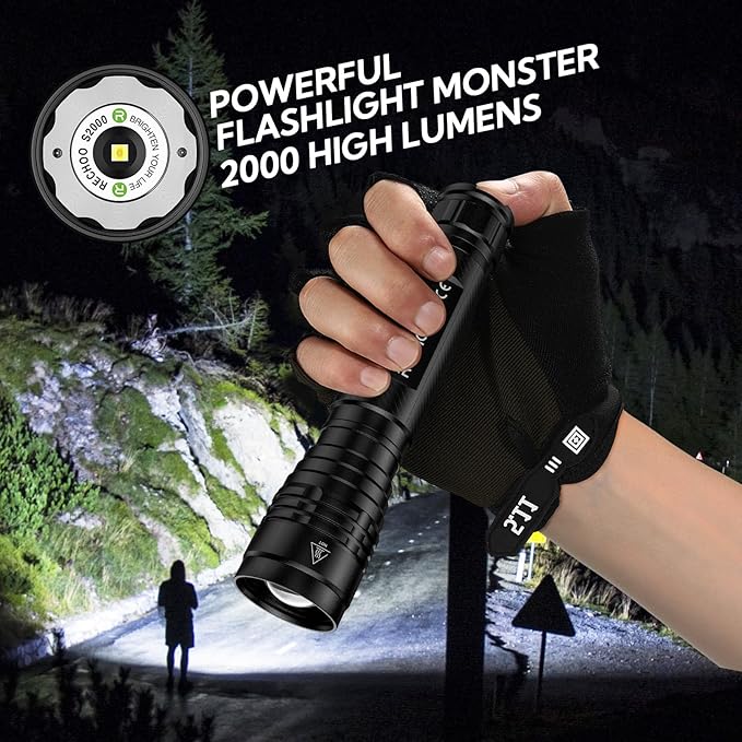 RECHOO S2000 LED Flashlight High Lumens, Super Bright, Powerful, Mid-Size Tactical Flashlight with